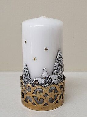 Vtg Solid Brass Candle Holder Handmade Pillar 3" Set of 2 Winter Holidays Europe